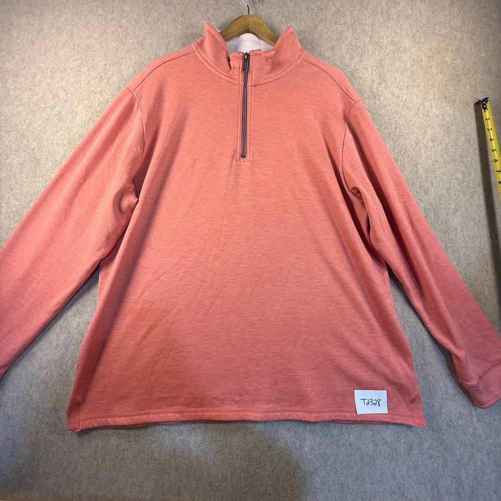 Tahari Mens Quarter Zip Pullover Coral Heathered Knit Sweater XL
